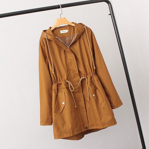 

large size 3xl 4xl 2021 autumn elegant solid long trench coats casual female hooded windbreaker outerwear casaco feminino m1021, Tan;black