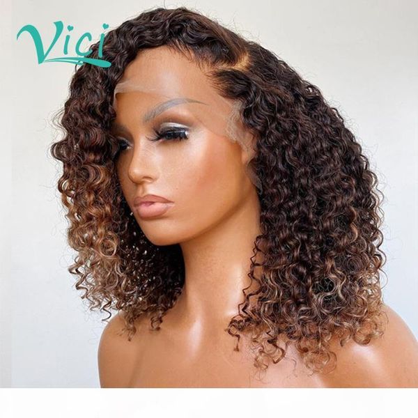 

honey blonde lace front wigs for black women curly human hair wig blonde bob frontal wigs pre plucked with baby hair short wig, Black;brown