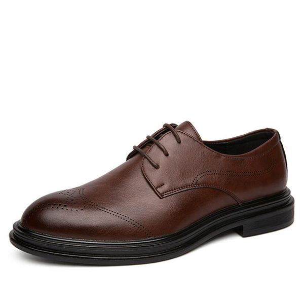 

leather business casual shoes men dress office luxury shoes male breathable oxfords men formal 38-45, Black