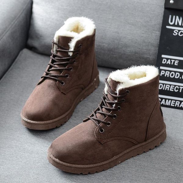 

women boots winter 2020 suede ankle boots casual lace up flat women shoes ladies plush platform warm solid women's flats, Black
