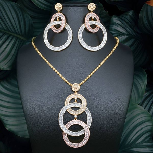 

modemangel luxury круглая форма мотаться очистить цирконий ожерелье серьги комплект ювелирных изделий медь свадеб african, Silver