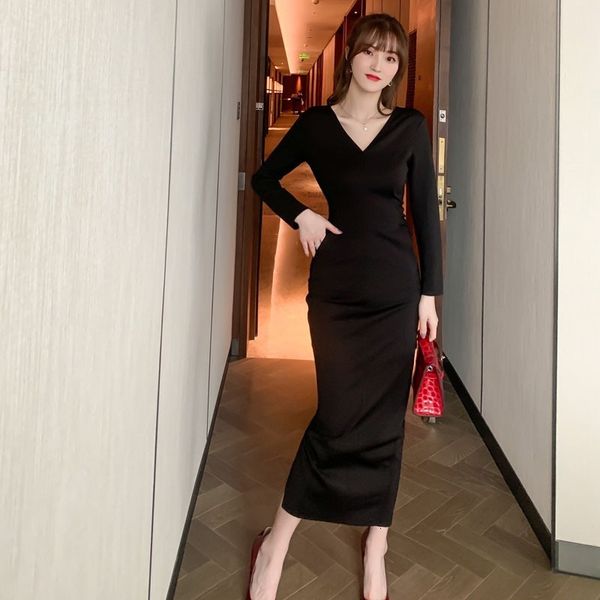 

2021 new fashion elegant black female office thin long share dress ljz4, Black;gray