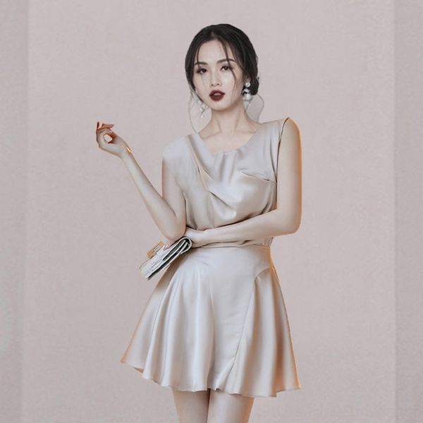 

uf4rz temperament goddess model can fabric suit formal dress dress 2020 new summer small person acetate wear professional ol two-piece suit, Gray