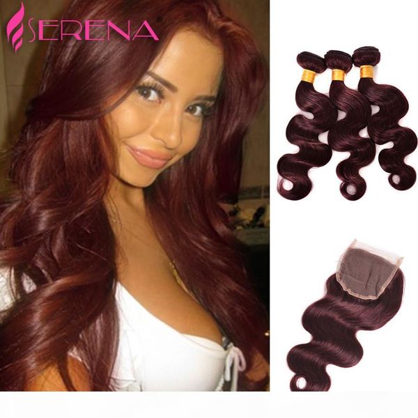 

burgundy 7a indian virgin hairbodywavebundles 3 bundles red colored human hair bundles99jbodywavepeerless virgin hair with lace closure, Black;brown
