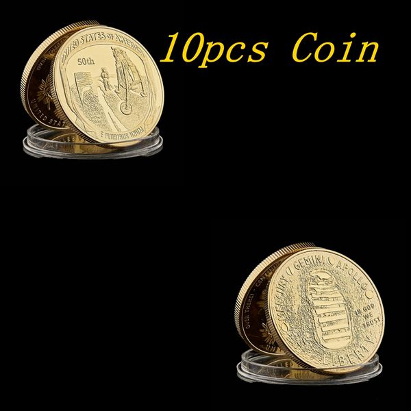 

10pcs usa moon landing mercury gemini apollo craft e pluribus unum in god we trust liberty gold coin collectible