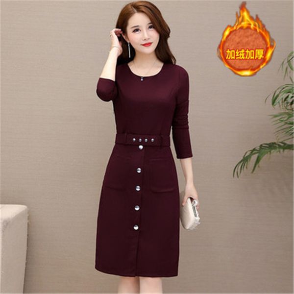 

2021 new autumn winter ladies office mid long new street wear sleeve dress slim waist plus size 5xl mom's dresses gc4b, Black;gray