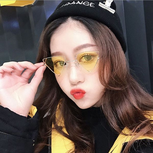 

metal punk triangle glasses polygonal personality sunglasses, White;black