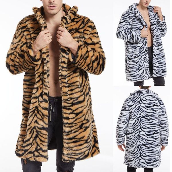 

men's trench coats men coat leopard winter warm fashion outdoor woolen faux-fur' collar overcoat male mens outwear jacket, Tan;black