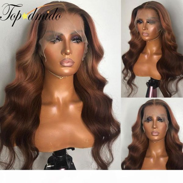 

dmido 13x6 lace front wigs human hair body wave color lace wig pre pluck brazilian remy hair front wigs with baby, Black;brown