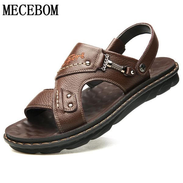 

summer sandals men casual shoes metal decoration beach slippers male slip-on genuine leather men shoes sandalias hombre 179m t200420, Black