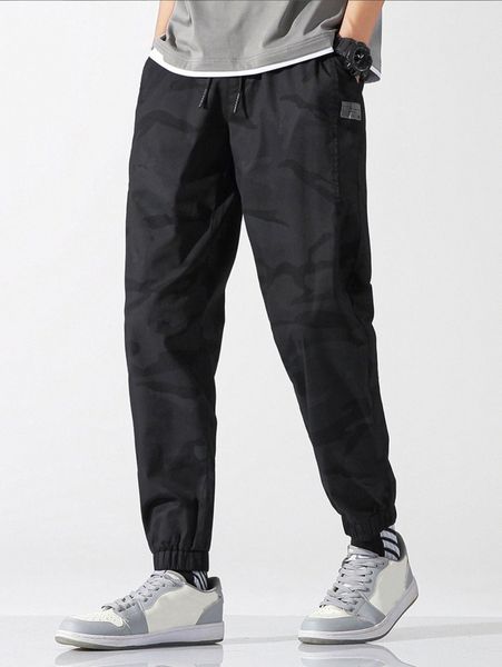 

men camo patch detail slant pockets pants x0ue#, Black