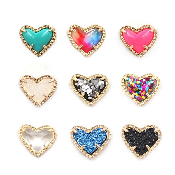 

fashion ks items simple heart druzy stone heart stud earrings for ladies, Golden;silver