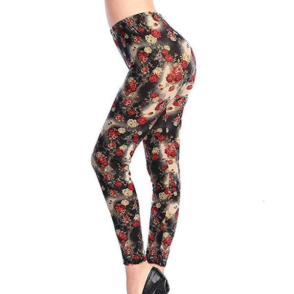 

ysdnchi women's leggings fashion pants women rose flower printed leggins gym slim cotton colorful pants fitness trousers, Black