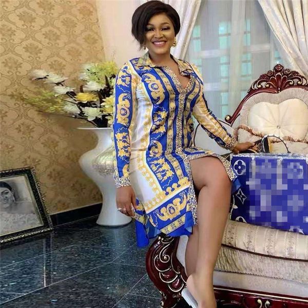 

2021 new long spring printing shirt dressed women's fashion unique breasted turndown collar dress straight clothes 3mnv, Red