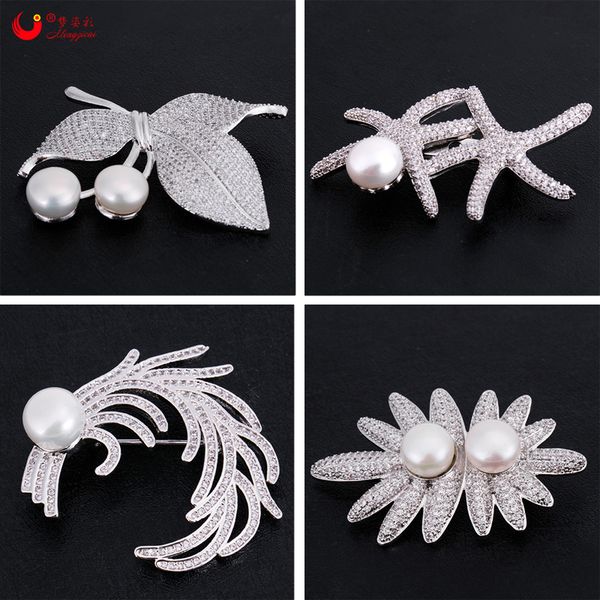 

starfish flower freshwater pearl brooch enamel pins cherry broshes zircon dress christmas brooches for women fashion jewelry 201009, Gray