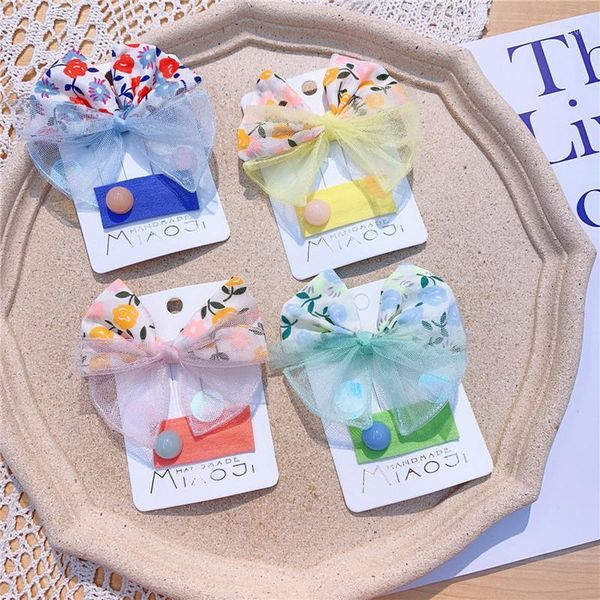 

2 pcs new children simple fresh print fabric yarn bow duckbill clip fashion girl princess cute colorful bb clip hair accessories1, Slivery;white