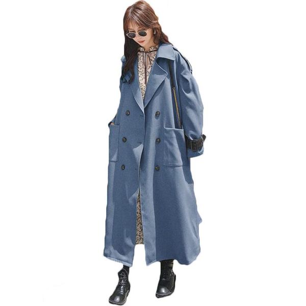 

2021 new spring autumn wine red windbreaker women's mid-length korean style loose over-the-knee fashion trench coat 121c, Tan;black