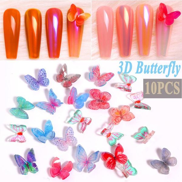 

10pcs butterfly nail rhinestones mixed size heat shrinkable film nail studs 3d art decoration diy design random patterns, Silver;gold