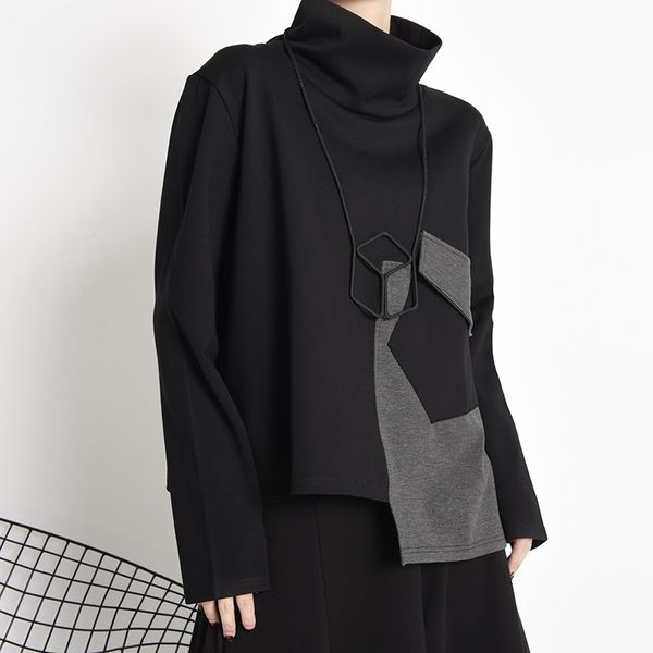 

[eam] loose fit pocket black gray sweatshirt new turtleneck long sleeve women big size fashion tide spring autumn 1z33801 201204