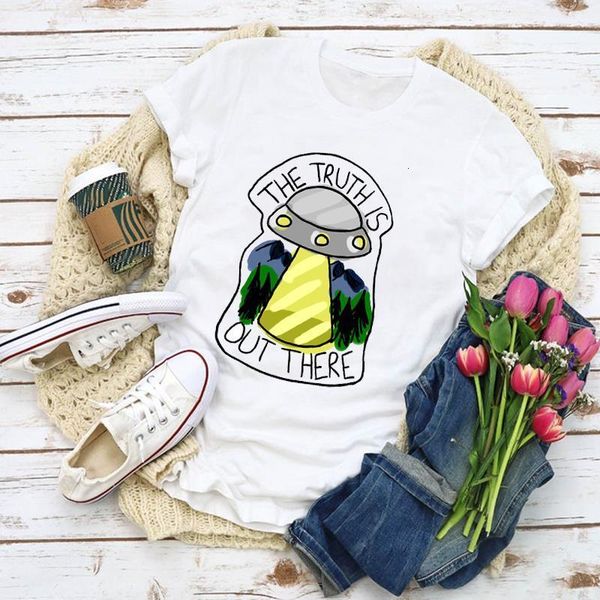 

women graphic cartoon ufo new style printing summer t-shirt shirt lady clothes womens clothing tee female t shirt, White
