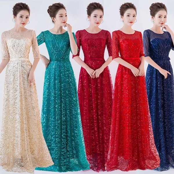

runway dresses vestido longo manga longa long dress, performance female fashion, slim host, middle-aged and elderly evening dress1, Black