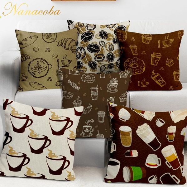 

cartoon coffee cup cushion cover decorative cushions for sofa chairs seat throw pillowcase home decor linen pillow case 45x45