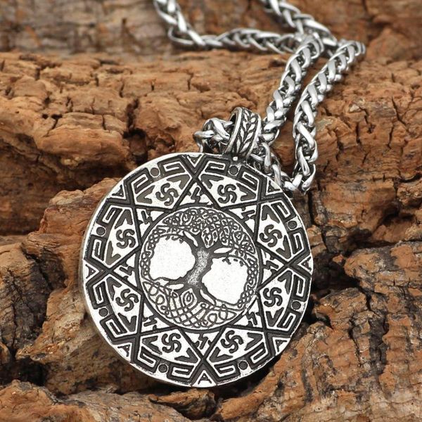 

odin wolf freki amulet rune valknut viking necklace with valknut gift bag, Silver