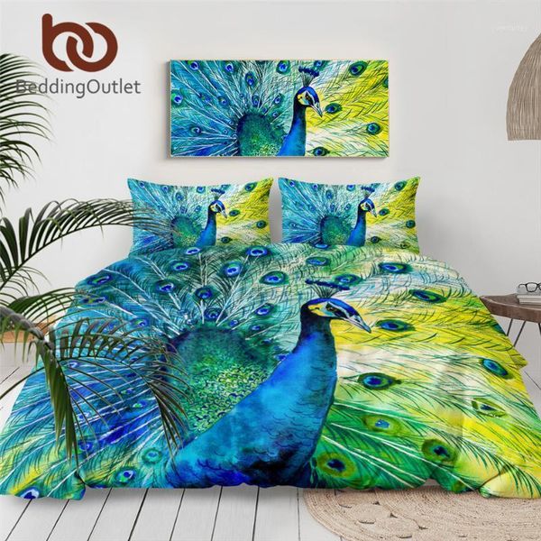 

beddingoutlet peacock tail bedding set bird collection bed cover watercolor painting home textile blue green feathers bedclothes1