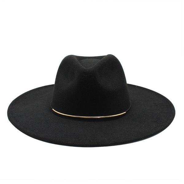 

2020 autumn winter big edge wool fedora hat wide brim women faux woolen ladies fedoras jazz hat belt caps bowler felt hats q1216, Blue;gray