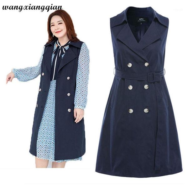 

large size women's 2020 new solid color windbreaker vest spring professional wind long casual trench coat cest female a6261, Tan;black