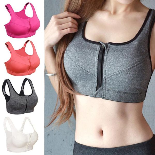 

gym clothing women zipper push up sports bras vest underwear fitness workout yoga bra athletic running shockproof padded, White;black