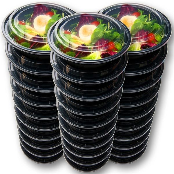 15 pezzi / set Contenitori per la preparazione dei pasti Contenitori per alimenti in plastica con coperchi Scatola per il pranzo bento portatile all'aperto, scatola per il pranzo rotonda con 1 scomparto 201029