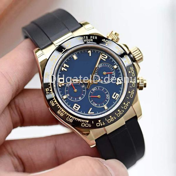 

men's automatic 40mm rubber case three eyes sapphire waterproof watches luxusuhr montre luxe, Slivery;golden