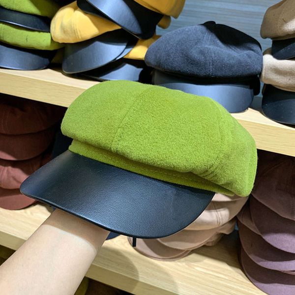 

personalized color korean navy autumn and winter versatile women's octagonal hat, Blue;gray