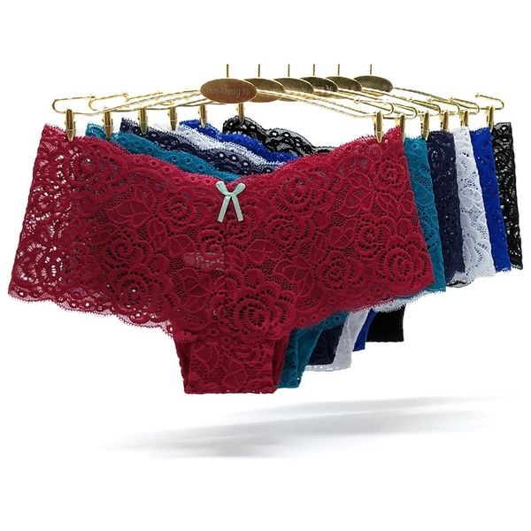 

full lace panties women underwear plus size transparent nylon womens briefs ropa interior femenina 6pcs/lots 15 y200425, Black;pink