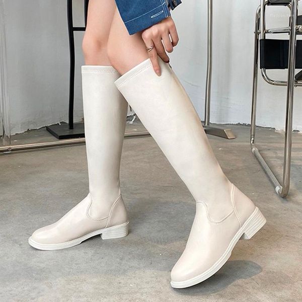 

boots lucyever autumn winter knee high leather women comfortable low heel platform shoes woman waterproof long riding boot lady1, Black