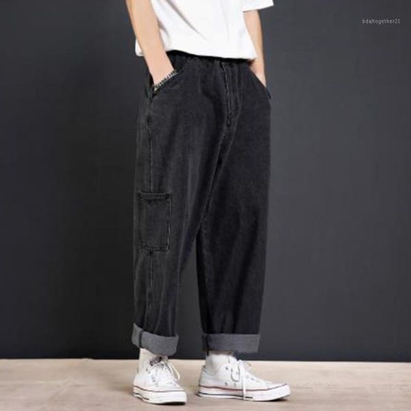 

men's jeans men loose casual wide leg vintage fashion hip hop harem straight denim pants black blue cowboy trousers1
