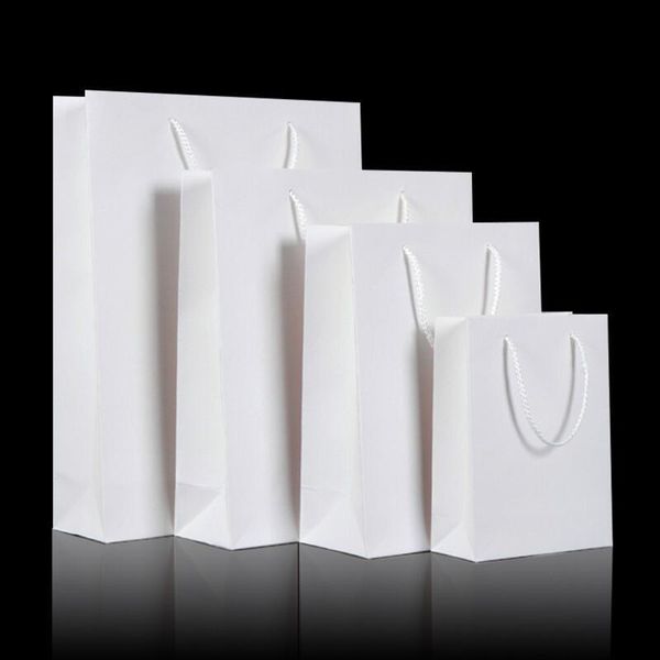 

gift wrap 20pcs 12*16*5.7cm white kraft paper bag with handles fashionable clothes bags wedding birthday party