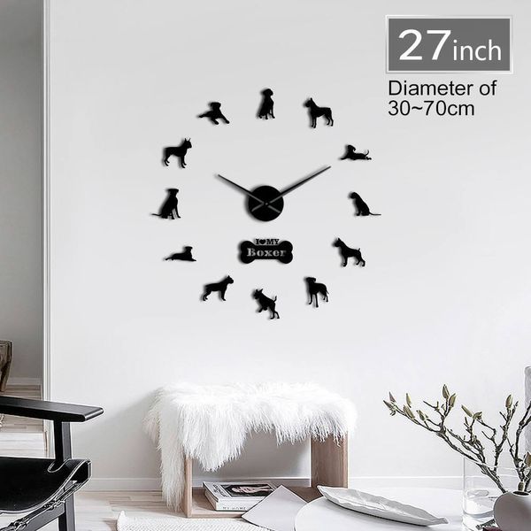 Боксер собака породы 3D DIY настенные часы гостиная уникальный акриловый дизайн подарок идея для собак щенок любимый любовник персонализированные часы часы 201118