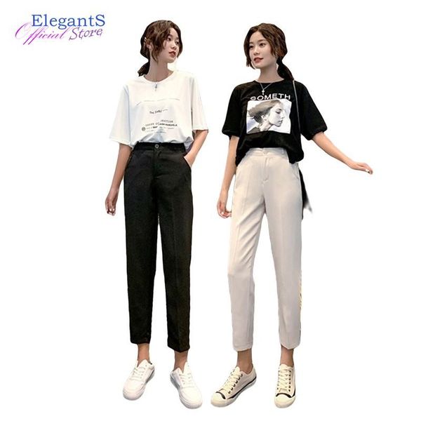 

2020 new casual harem pants women spring autumn ankle-length strentch waist fashion beige and black trousers female plus size xl, Black;white