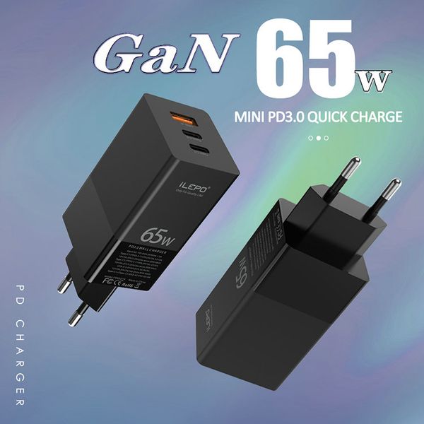 Ladegerät Gan 65W Power USB C Lieferung 3.0 mit MOSFET Super-Silicon Tech Supply für USB-C-Laptops-Handy-Smartphone usw.