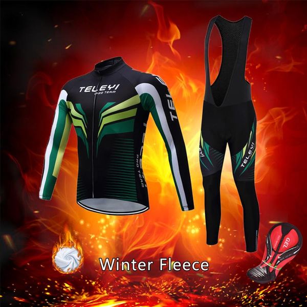 

racing sets men thermal fleece winter cycling jersey set bib gel kit 2021 warm bicycle suit mtb clothes male road bike clothing pro uniform, Black;blue