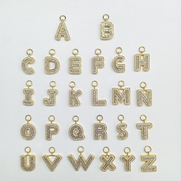 

chains hiphop large baguette letter pendant necklace 26pcs english initial fashion iced out cubic zircon jewelry diy your name as gift, Silver