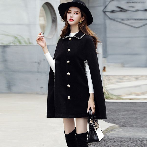 

2021 Wool Cover for Woman New Spring Pure Color Single Brushes Korean Style Eleagnt Long Coat H0JS, Black
