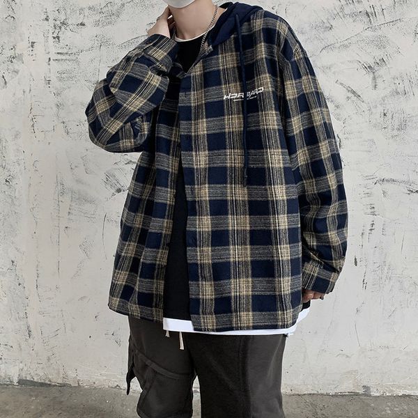 

2021 new privathinker autumn new men's plaid shirt casual oversize woman tees fashion korean streetwear hip hop male blouse jyql, White;black