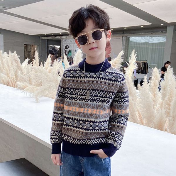 

2020 sweater winter thickened new korean boys' zhongda children's knitting pullover fashion, Blue
