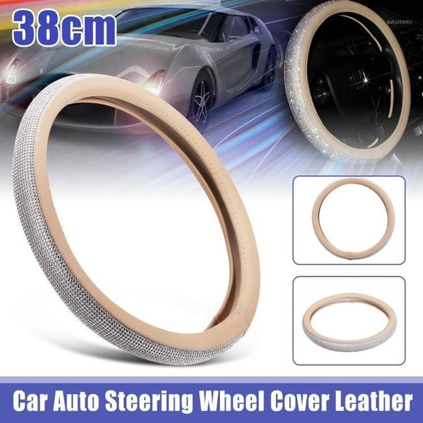 

37-38cm pu leather car steering wheel covers cap steering wheel crystal cover car accessories rhinestone for women girls1