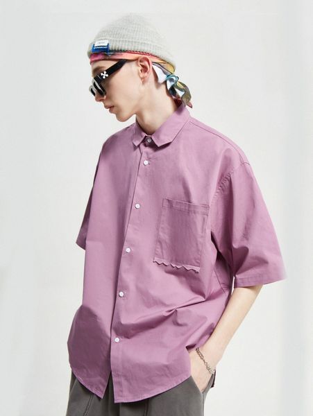 

men patch pocket curved hem shirt 59gl#, White;black