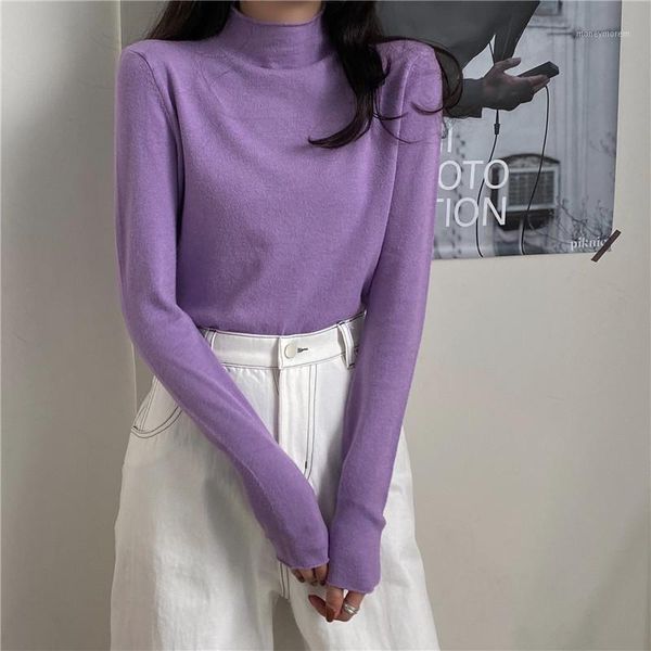 

women's sweaters 2021 vintage knitted women half turtleneck sweater pullovers spring autumn basic pullover slim jumper g6341, White;black