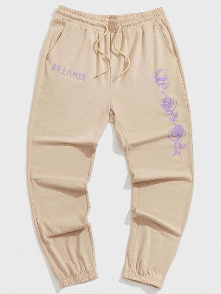 

men floral & letter graphic sweatpants p49l#, Black